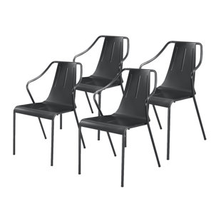 WILLISTON FORGE Krueger Metal Queen Anne Back Stacking Side Chair in Gunmetal Gray (Set of 4)