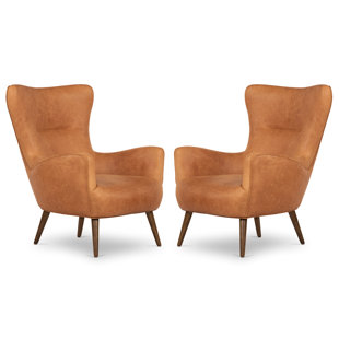 EDGEMOD Genuine Leather Wingback Chair (Set of 2)