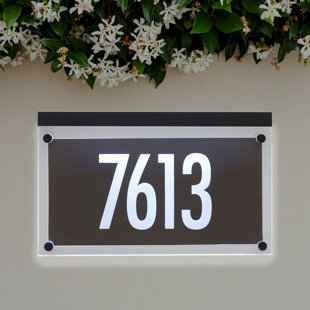 WHITEHALL PRODUCTS Address Sign Metallic Crystal LED Lighted Futura Engraved 1-Line Address Sign