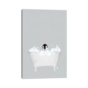 HAPPY LARRY Leinwandbild - Grafikdruck „Penguin Blue Bath” von Leah Straatsma