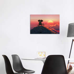 VIV + RAE Elephant And Dog Sit On A Mountain Top At Sunset by Mike Kiev - Wrapped Canvas Print