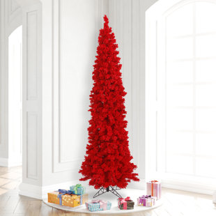 HASHTAG HOME Flocked Red Fir Lighted Artificial Fir Christmas Tree