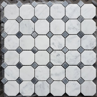 MANGO TILE Carrara 12" x 12" Marble Octagon and Dot Mosaic Wall & Floor Tile