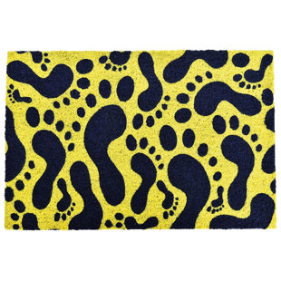 EVIDECO Sheltered Printed Front Door Mat Footprints Coir Coco Fibers Rug 24x16 Yellow and Black