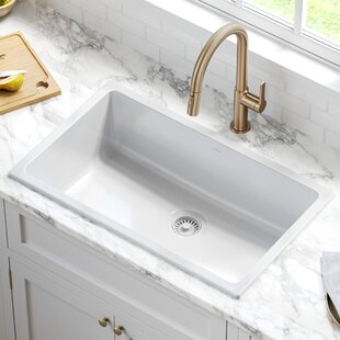 KRAUS Turino™ 30" L Drop-In Undermount Fireclay Single Bowl Kitchen Sink with Thick Mounting Deck in Gloss White