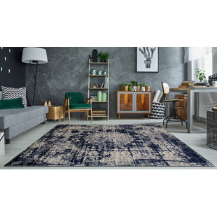 WILLISTON FORGE Matias Oriental Machine Made Power Loom Polypropylene Area Rug in Navy/Beige