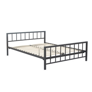 CLICK DECOR ClickDecor Evans Platform Bed Frame with Matte Black Metal Headboard
