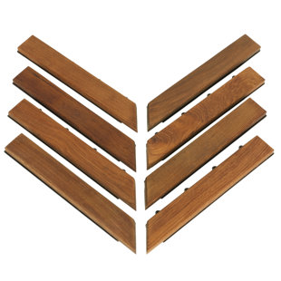 CORTESI HOME EZ-Floor 12" x 1" Wood Interlocking Outward Corner Deck Trim in Teak (Set of 8)
