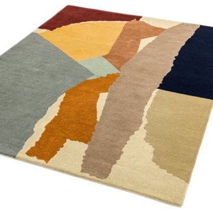 HYKKON Yahir Abstract Wool Hand Tufted Area Rug
