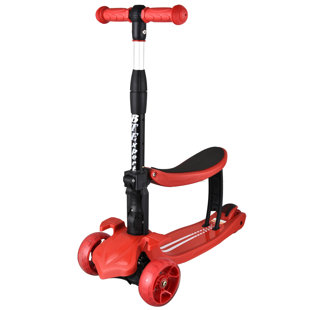 FAMIS CORP Kids Pullout Seat Kick LED Lights Adjustable Height and T-bar Scooter