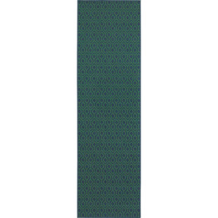 ANDOVER MILLS™ Jadiel Geometric Navy/Green Indoor / Outdoor Area Rug