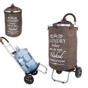 dbest products Laundry Trolley Dolly, Brown Laundry Bag Hamper Basket cart with Wheels Sorter