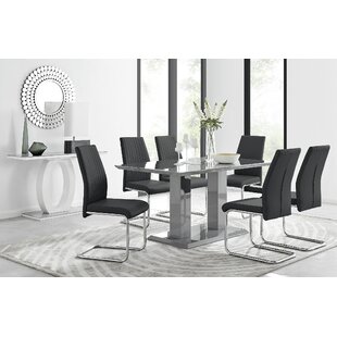 CANORA GREY Edzard Double Pedestal High Gloss Dining Table Set with 6 Luxury Faux Leather Dining Chairs