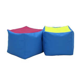 FACTORY DIRECT PARTNERS SoftScape 14" Wide Faux Leather Square Pouf Ottoman (Set of 2)