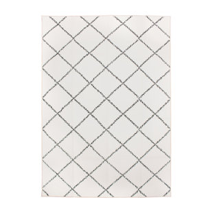 MY MAGIC CARPET Medina Moroccan Diamond Ivory Geometric Flatweave White Area Rug