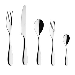 DEGRENNE PARIS Onde Mirroir 5 Piece 18/10 Stainless Steel Flatware Set, Service for 1