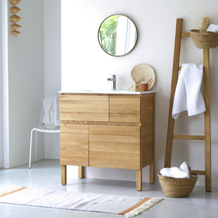 TIKAMOON Easy Solid Oak 810mm Free-Standing Single Vanity Unit