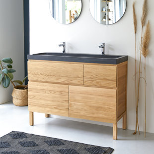 TIKAMOON Easy Solid Oak 1200mm Free-Standing Double Vanity Unit