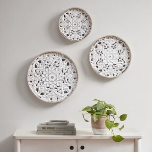 ONE ALLIUM WAY® Medallion Trio Distressed White Floral 3-Piece Carved Wood Wall Décor Set