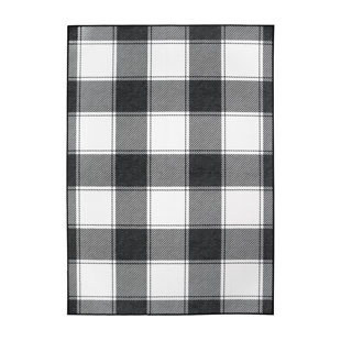 MY MAGIC CARPET Buffalo Plaid Black And White Plaid Flatweave Black/White Area Rug