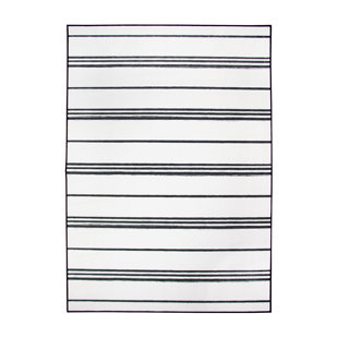 MY MAGIC CARPET Stripe Black And White Striped Flatweave Black/White Area Rug