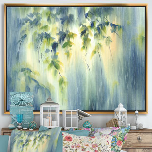 EAST URBAN HOME " RaIn Falling Down In Green Lit Forest II " Painting Print