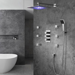 FONTANASHOWERS Color Changing LED Head Thermostatic Complete Shower System with Rough-in Valve