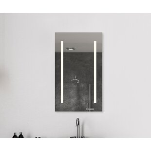 ROBERN Recessed Frameless 1 Door Medicine Cabinet with 4 Adjustable Shelves and LED Lighting and Electrical Outlet