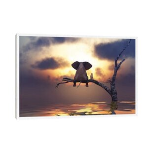 WADE LOGAN Elephant And Dog Are Sitting On A Tree by Mike Kiev - Print on Canvas