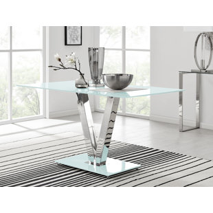CANORA GREY Ransart Modern Luxury Glass & Metal Dining Table Set With 6 Luxury Velvet Dining Chairs