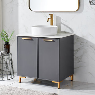 EVERLY QUINN 30" Modern Dark Grey Vessel Free-Standing Single Bathroom Vanity With Vessel Ceramic Sink