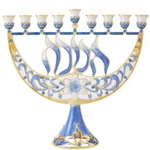 MATASHI CRYSTAL Hand Painted Enamel Menorah Candelabra Decorative Accent