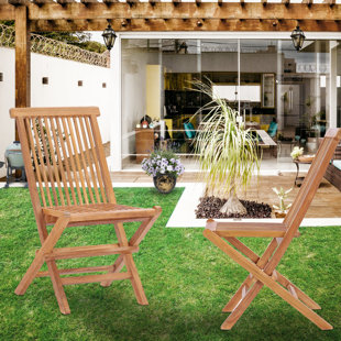 CHIC TEAK California Folding Teak Patio Dining Chair (Set of 2)
