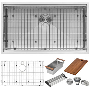 Ruvati Workstation Ledge Undermount 16 Gauge Stainless Steel Kitchen Sink Single Bowl