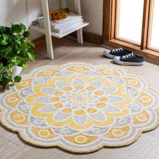 BUNGALOW ROSE Lynd Geometric Handmade Wool Yellow Area Rug