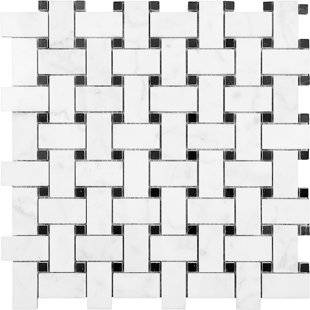 BELLUNO DESIGNS Bianco Carrara 1" x 2" Marble Basketweave Mosaic Wall & Floor Tile