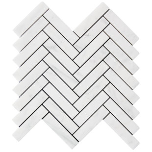 BELLUNO DESIGNS Bianco Carrara 1" x 4" Marble Herringbone Polished Mosaic Wall & Floor Tile