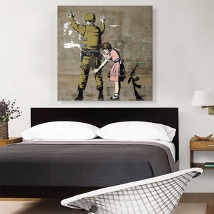 ARTCANVAS " Girl And A Soldier " by Banksy Painting Print