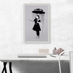 ARTCANVAS Nola Girl With Umbrella On Canvas by Banksy Painting