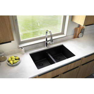 Karran Quartz 32'' X 19-1/2'' 50/50 Double Bowl Composite Undermount Kitchen Sink