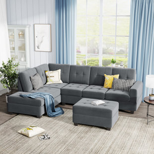 LOVEISHERE L-Shaped Couch With Storage Ottoman And Cup Holders