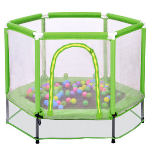 CEBALLOS 55” Toddlers Trampoline With Safety Enclosure Net And Balls, Indoor Outdoor Mini Trampoline For Kids
