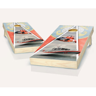 AJJ CORNHOLE 2' x 4' Coast Guard Solid Wood Cornhole Set with Bags
