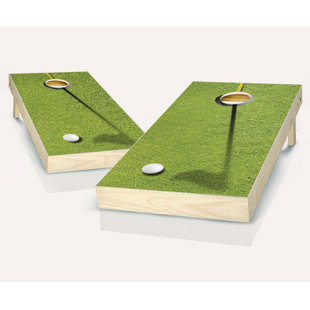 AJJ CORNHOLE 2' x 4' Golf Solid Wood Cornhole Set with Bags