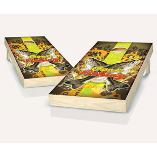 AJJ CORNHOLE 2' x 4' Gone Fishing Solid Wood Cornhole Set with Bags