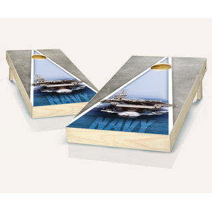 AJJ CORNHOLE 2' x 4' Navy Solid Wood Cornhole Set with Bags