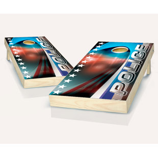 AJJ CORNHOLE 2' x 4' Police Solid Wood Cornhole Set with Bags