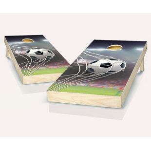 AJJ CORNHOLE 2' x 4' Soccer Goal Solid Wood Cornhole Set with Bags