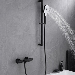 RBROHANT Adjustable Height Slide Bar Shower System, Thermostatic Waterfall Tub Spout And Hand Shower With Rough-In Valve.
