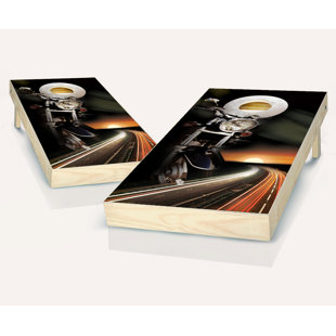 AJJ CORNHOLE 2' x 4' Motorcycle Rider Solid Wood Cornhole Set with Bags